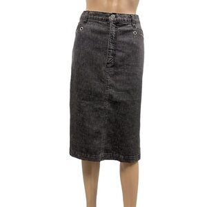 Simon Chang Black Grommet Accent Pocket Denim Side Slit Midi Skirt Womens 10